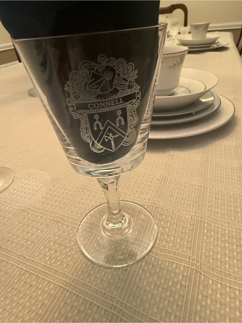 Connell coat of arms Etched Clear Wine Glass - Clear